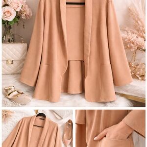 Women's Open Front Blazer Jacket - Camel